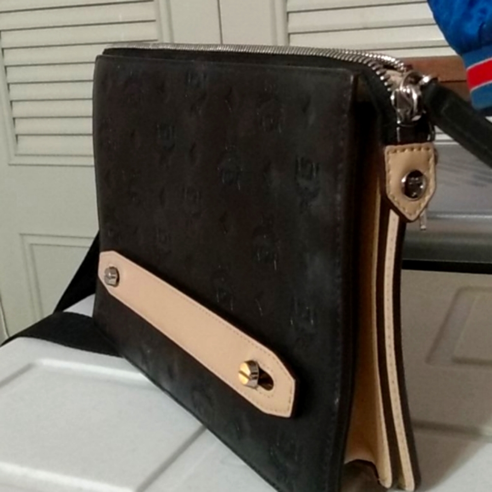 MCM calfskin leather monogrammed hand bag